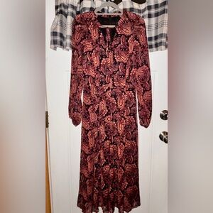 Tommy Hilfiger Burgundy and Pink Paisley Long Sleeve Dress